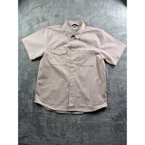 Nike SB Shirt Mens Large White Red Striped Short Sleeve Button Up Dri-FIT